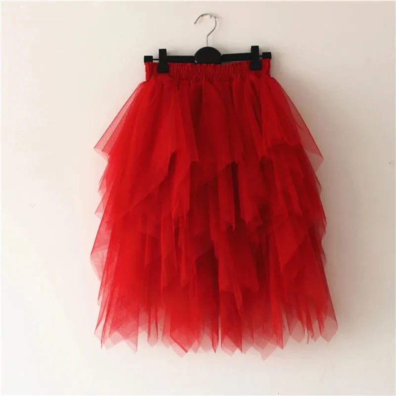 Save Big on Bulk Red Tutu Skirt Women Tutu Tulle Irregular Skirt Women  Fashion 2024 Korean Cute Red High Waist Pleated Skirt Mesh Female Lady