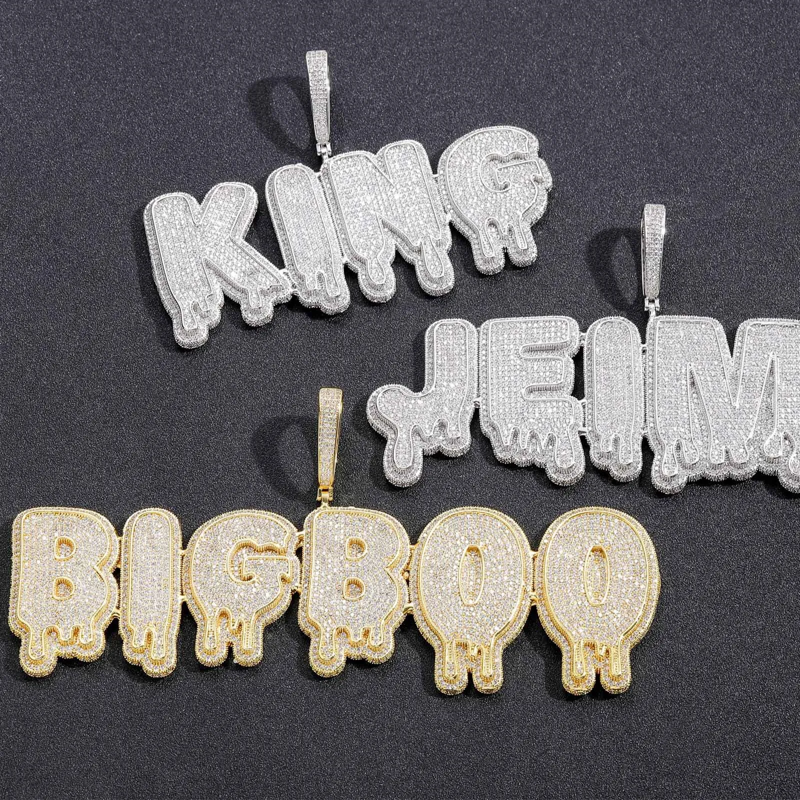 Splice English Letter Free Combination Name Large Droplet Pendant Private Customized Hip Hop Necklace_voghion.com