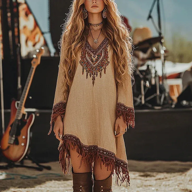 festival tassel dress Colette Red Rhinestone Fringe Dress