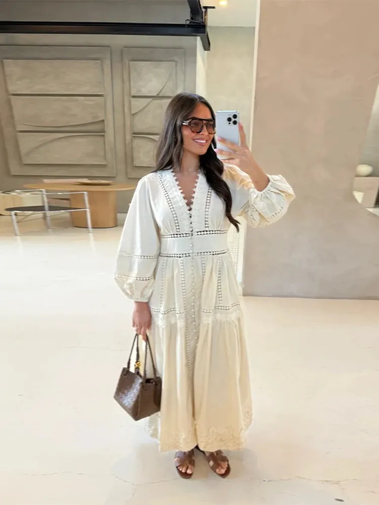embroidery loose dress women Women's Round Neck Embroidered Pleated Loose Dress
