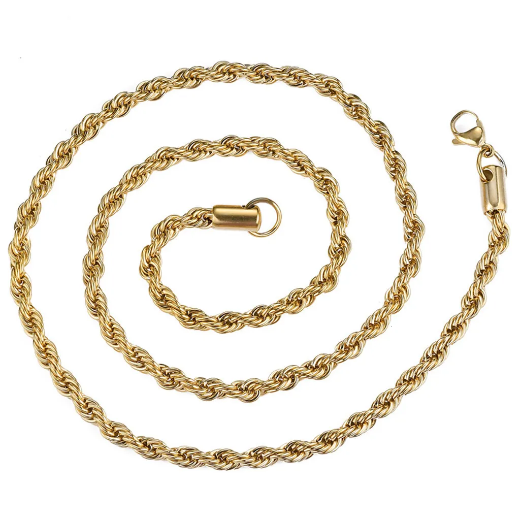 Hip Hop Plain Titanium Accessory Necklace Fried Dough Twists 3mm 5mm Multi Size Chain_voghion.com