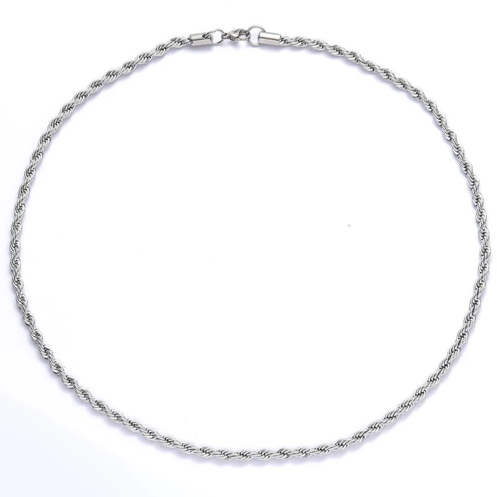 Hip Hop Plain Titanium Accessory Necklace Fried Dough Twists 3mm 5mm Multi Size Chain_voghion.com
