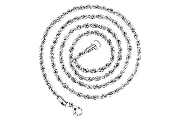 Hip Hop Plain Titanium Accessory Necklace Fried Dough Twists 3mm 5mm Multi Size Chain_voghion.com