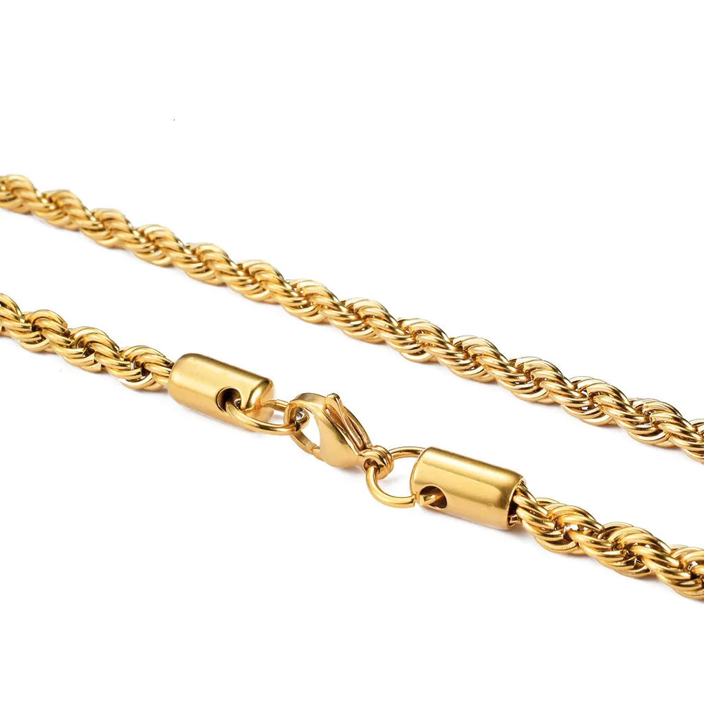 Hip Hop Plain Titanium Accessory Necklace Fried Dough Twists 3mm 5mm Multi Size Chain_voghion.com