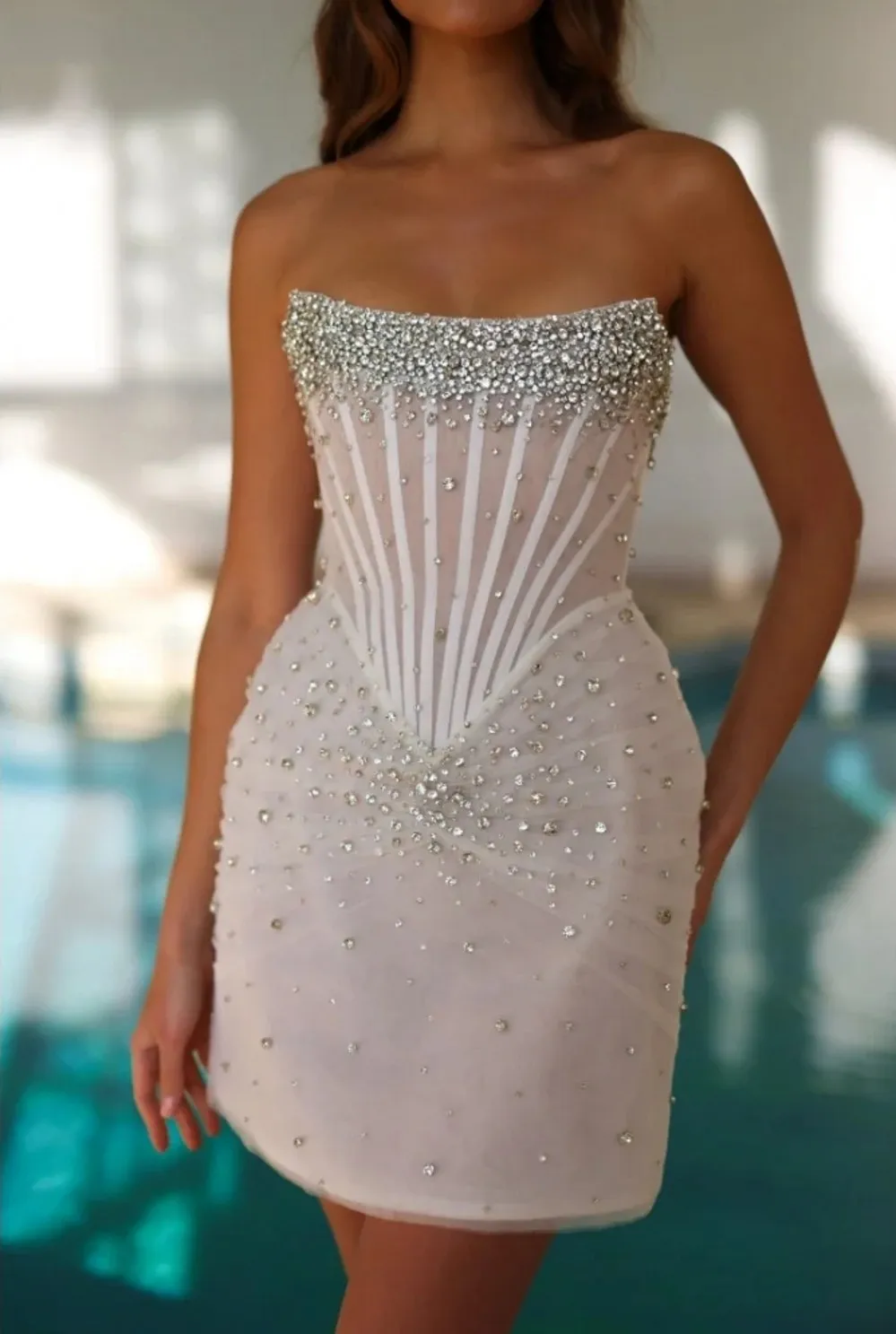 slim fit dress slacks Blush Prom 20403 Size 12 AB White Short Fitted Sequin Cocktail Dress Backless Homecoming Gown main image 1