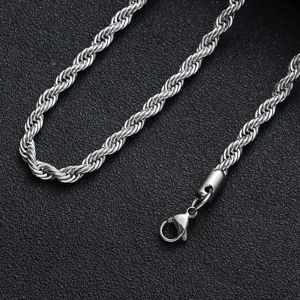 Hip Hop Plain Titanium Accessory Necklace Fried Dough Twists 3mm 5mm Multi Size Chain_voghion.com