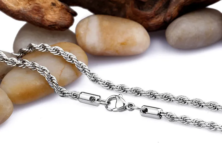 Hip Hop Plain Titanium Accessory Necklace Fried Dough Twists 3mm 5mm Multi Size Chain_voghion.com