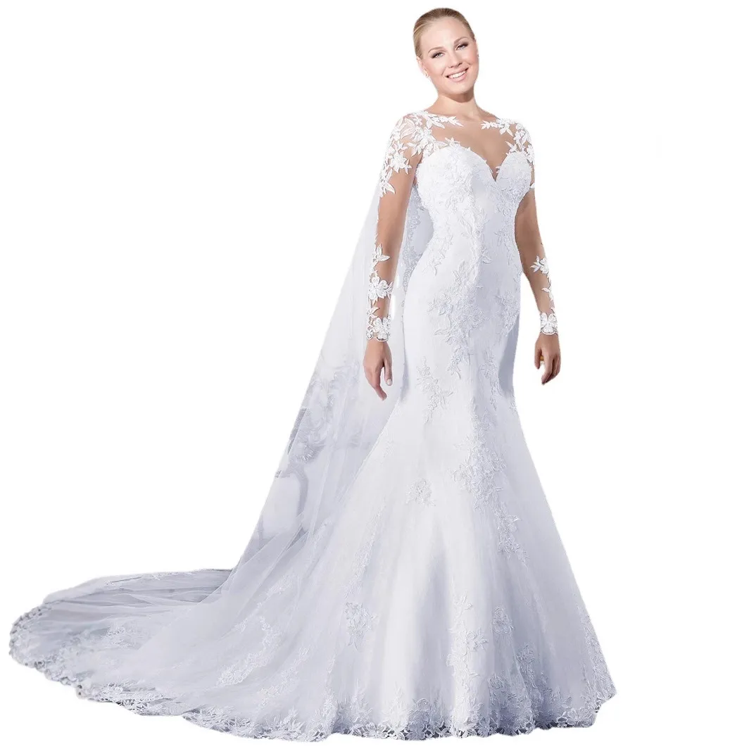 Robe De Mariée Sirène En Dentelle À Manches Longues Robe De Mariée