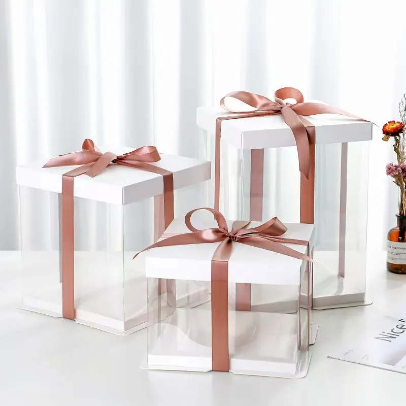 Wholesale Transparent Birthday Cake Box 8 Inch Hard Plastic White ...