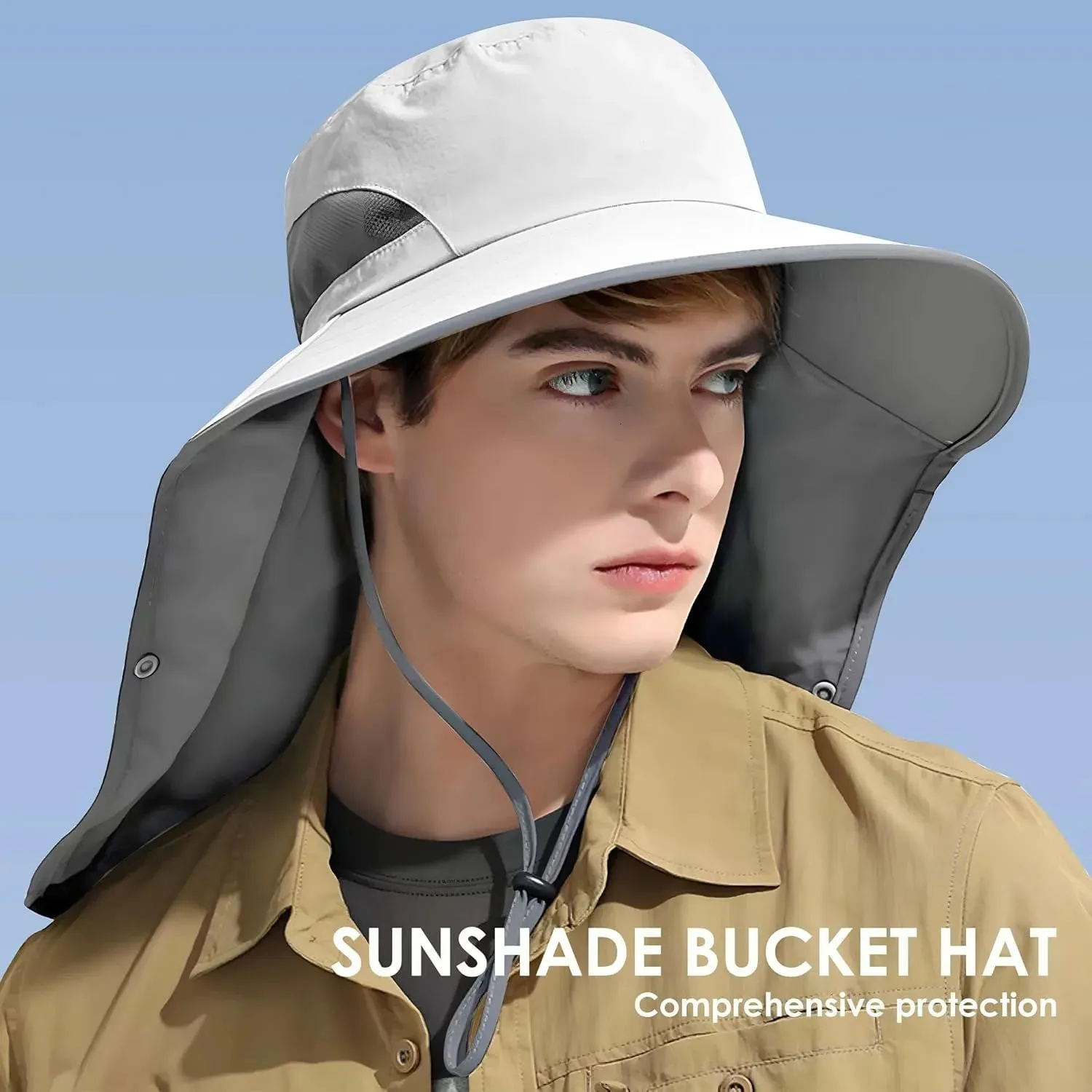 Qixuer 2 Pezzi Cappello da Sole a Tesa Larga in Rete, Cappelli da Pesca per Uomo