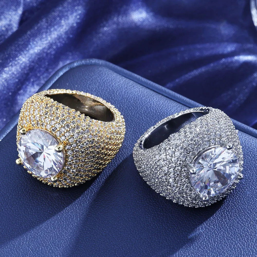 New Style Pigeon Egg Copper Inlaid Large Moissanite Hip Hop Full Diamond Trendy Mens Ring Moissanite_voghion.com