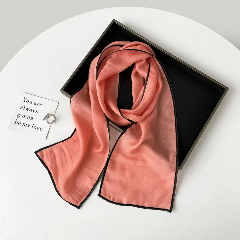 T891 Silk Scarf For Women Solid Color Narrow Long Hairband Ribbon ...