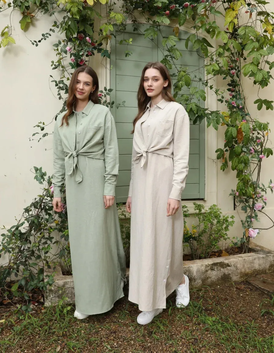knee length dresses for ladies Linen Dress with Pockets - Short Sleeves Linen Dress main image 0
