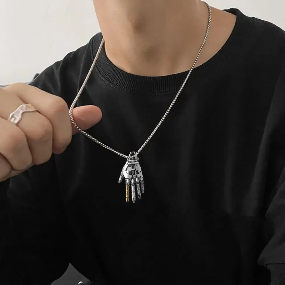 Collier Pendentif Main Robotique Bionique – Articulations Mobiles – Métal – Cadeau Unique