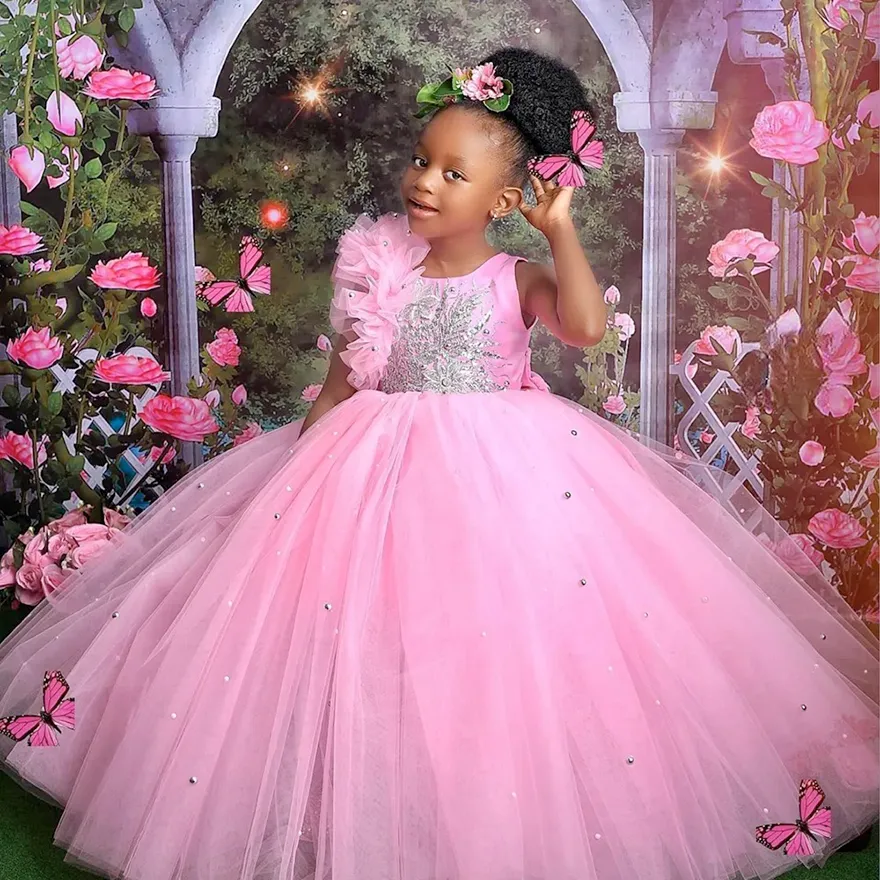 open lace back dress First Communion Long Little Girls Pageant Dresses for Wedding Kids Prom Ball Gown Fancy Dresses Birthday Dresses Ivory / 2