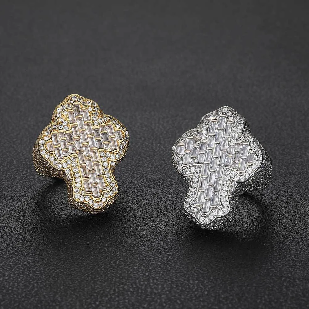 Hip Hop Copper Set T Square Moissanite Cross Fashion Brand Personalized Mens Ring Jewelry Moissanite_voghion.com