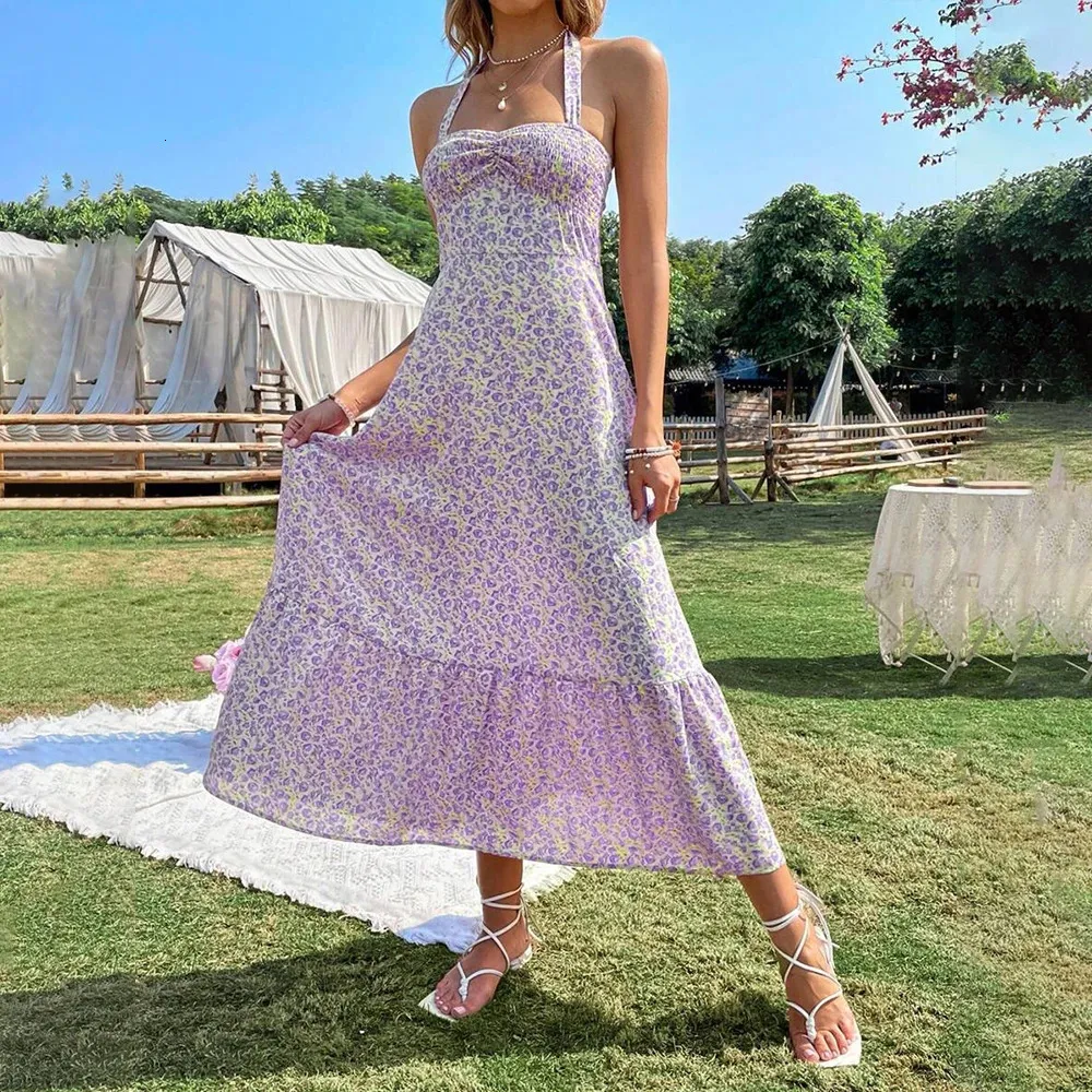 Seyurigaoka Y2K Knitted Sleevless Spaghetti Strap Bodycon Dress For Women Sleeveless Back Hollow Out Midi Dresses Sexy Summer Beach Dress (B-Yellow Strap Dress, L