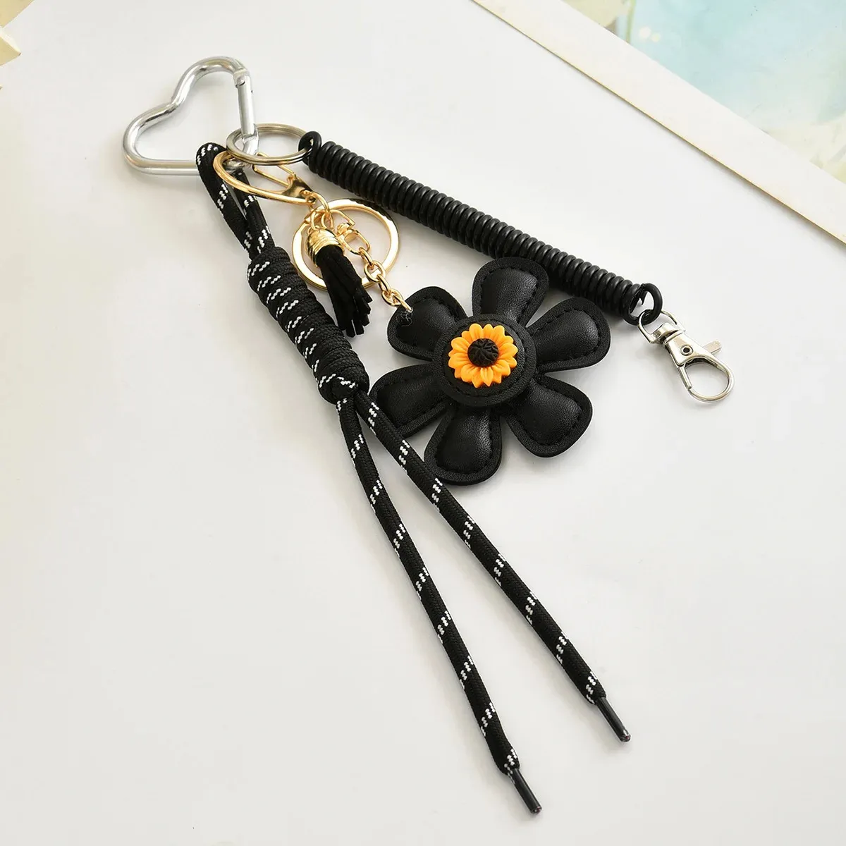 Chic Sunflower Design Keychain Faux Leather Braided From Fan03
