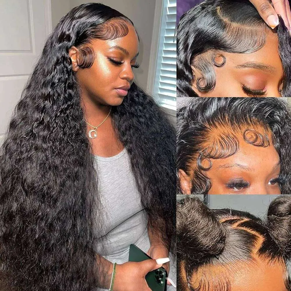 13x4 Deep Wave Lace Front Wig Human Hair 180% Density Wet and Wavy Curly Wig 13x4 deep wave lace front wig 150 density hd transparent - Temu main image 4