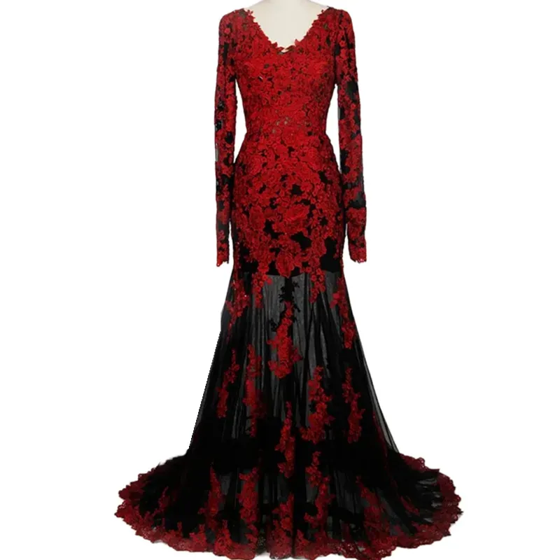 David's Bridal And White Dresses Wedding Gown Red Lace Mermaid Gown Gothic Wedding  Dresses A-Line