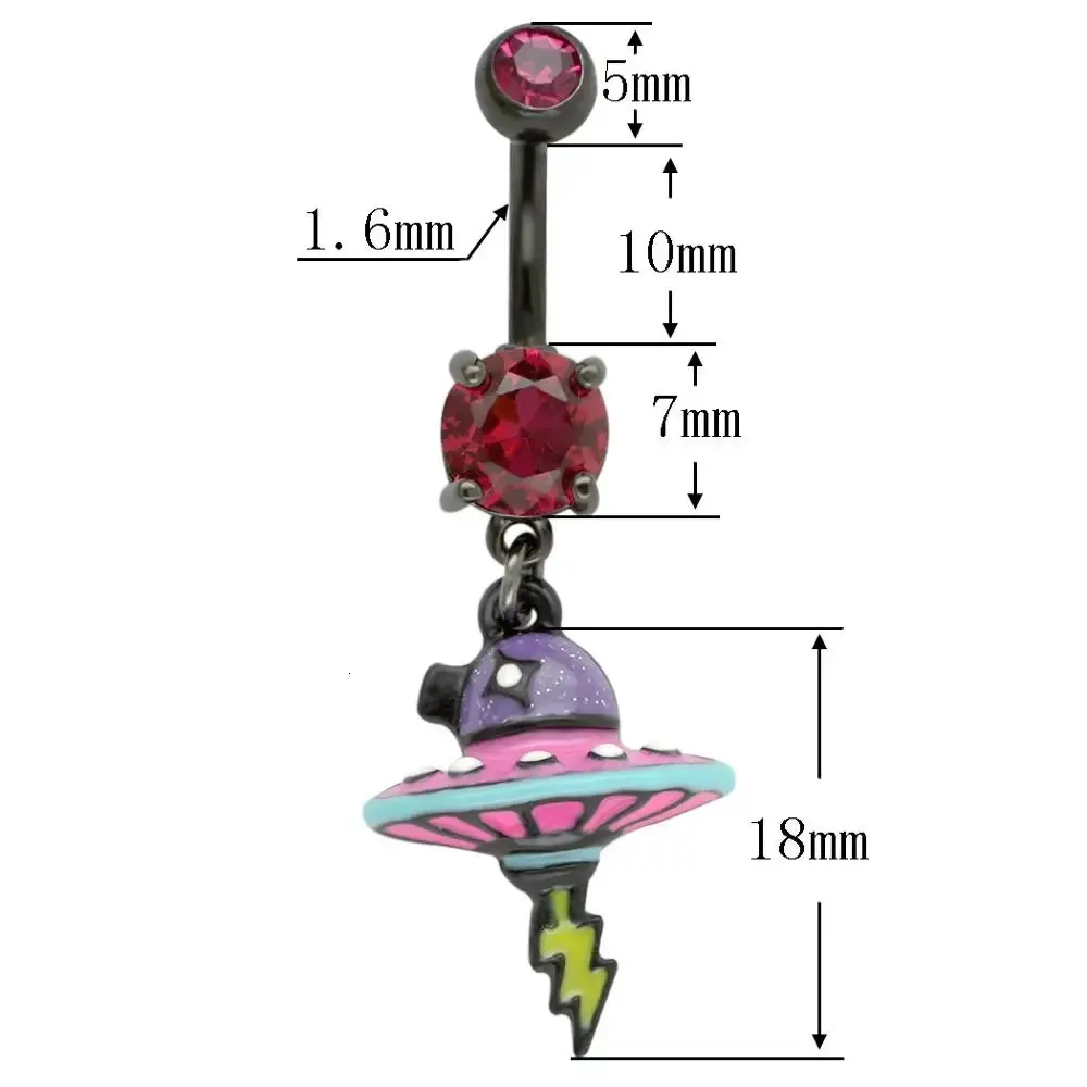 ESHIONER G23 Titanio Piercing Ombelico Pendente Argento Anallergico Piatto Piccolo Corto Lungo CZ Navel Belly Piercing 14G 10MM - Foto 2