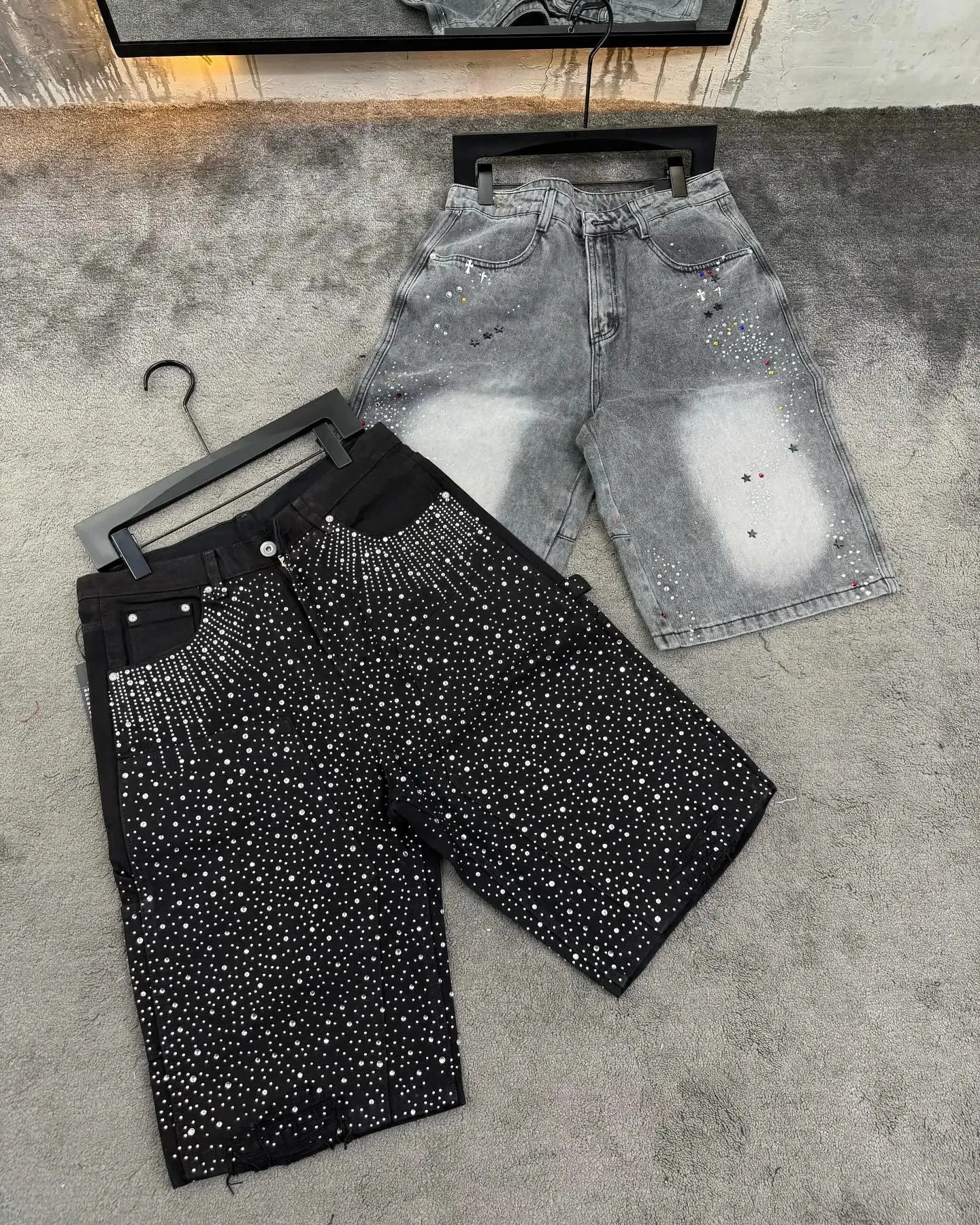Vintage Denim Shorts Low Rise Baggy Rhinestone... From Deng04 