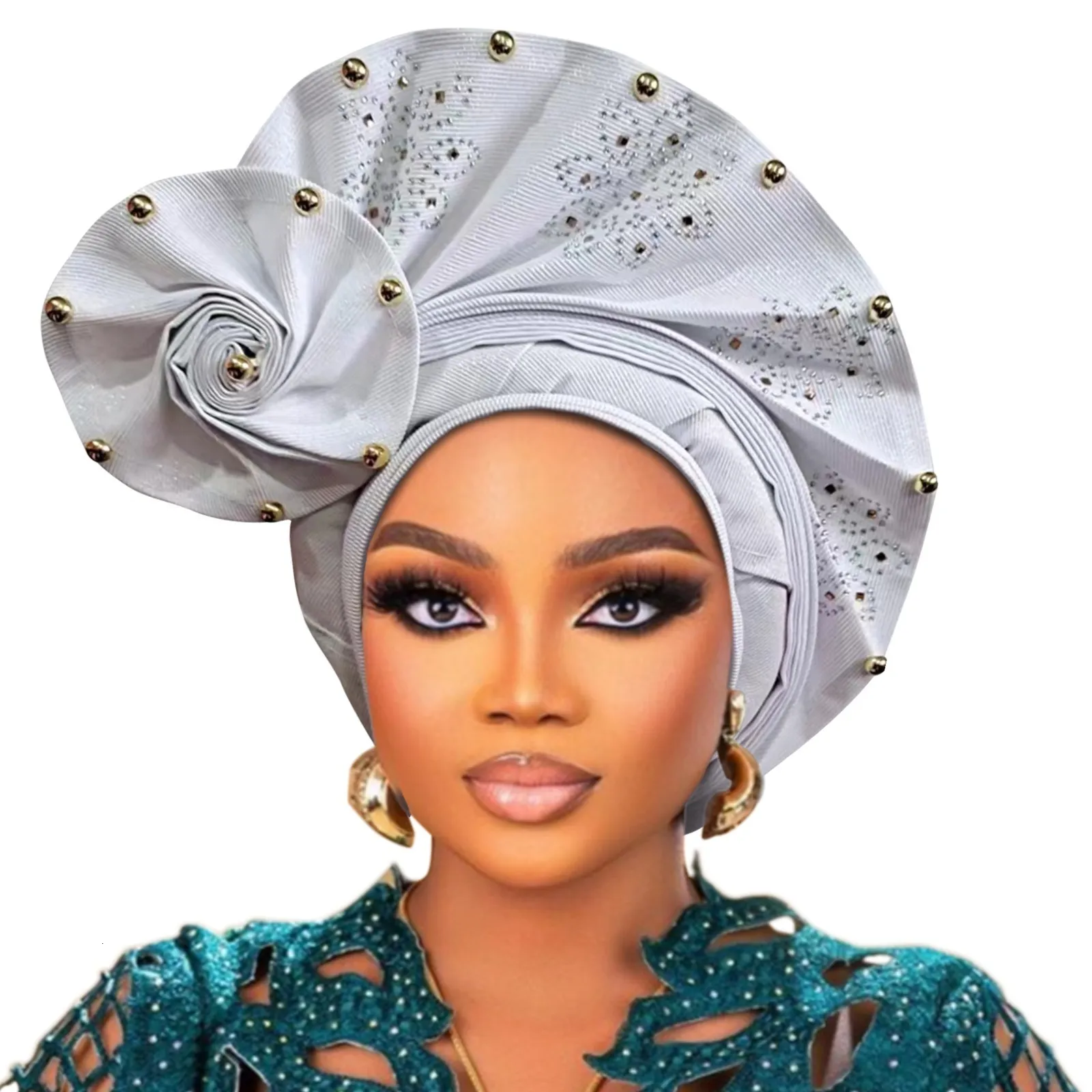 ASO Oke Tête Africaine Cravate Chapeau Turban Mariage Fête Fait à La Main Élégant Chapeau Chapeau Kly671, Vert, Taille Unique