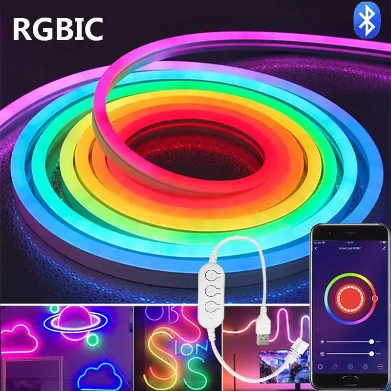 DC5V LED Lights Neon Rope Light with Music Sync DIY RGBIC Dreamcolor Chasing Strip Tape for Home Decor Lighting Z250605