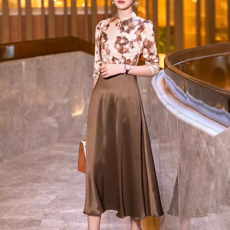 coffee brown satin dress ZAPAKASA Women Coffee Satin Sheath Formal Dress Spaghetti Straps V-Neck  Long Prom Dress
