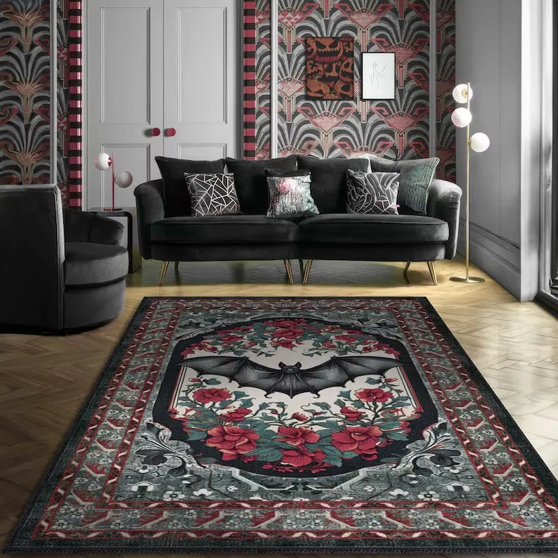 Gothic Rug Welcome Mat Bat Home Decor Black And Wine... From ...