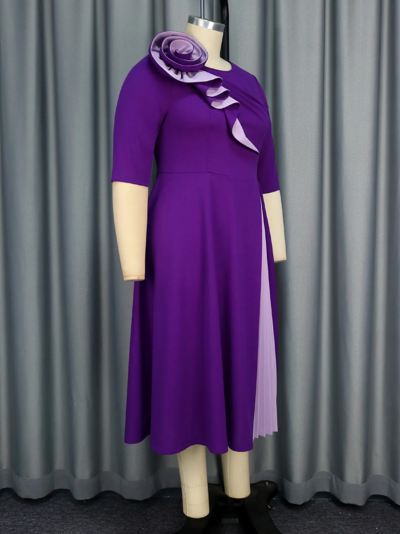 Purple Church Casual Plus size White dress for Women - Plus Size, A-Line with Flower Stitching, Round Collar, and Three Quarter Sleeves (AM050103) Purple Church Casual Plus size White dress for Women - Plus Size, A-Line with Flower Stitching, Round Collar, and Three Quarter Sleeves (AM050103)
