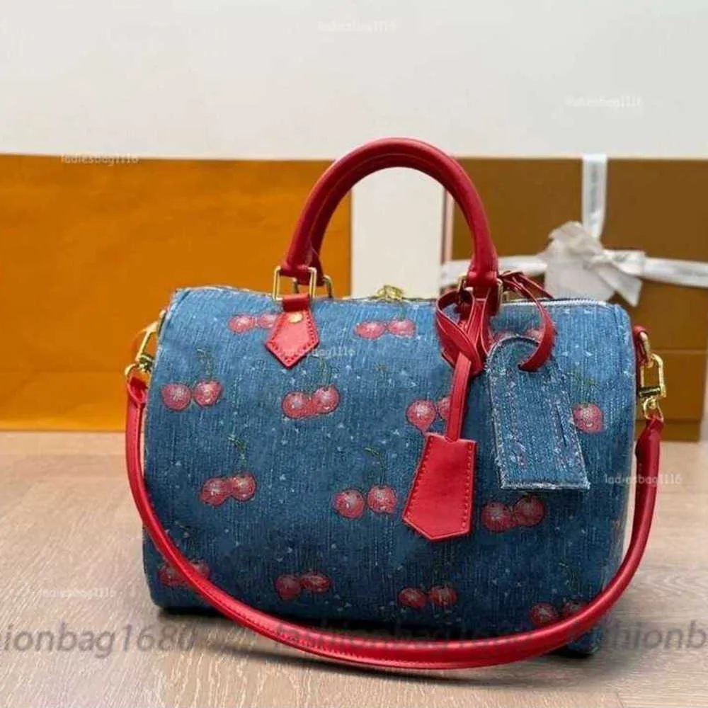 Shoulder Bags 10A Luxury womens murakami denim designer bag ladies cherry leather shoulder crossbody bags po women handbag purse high quality N87627