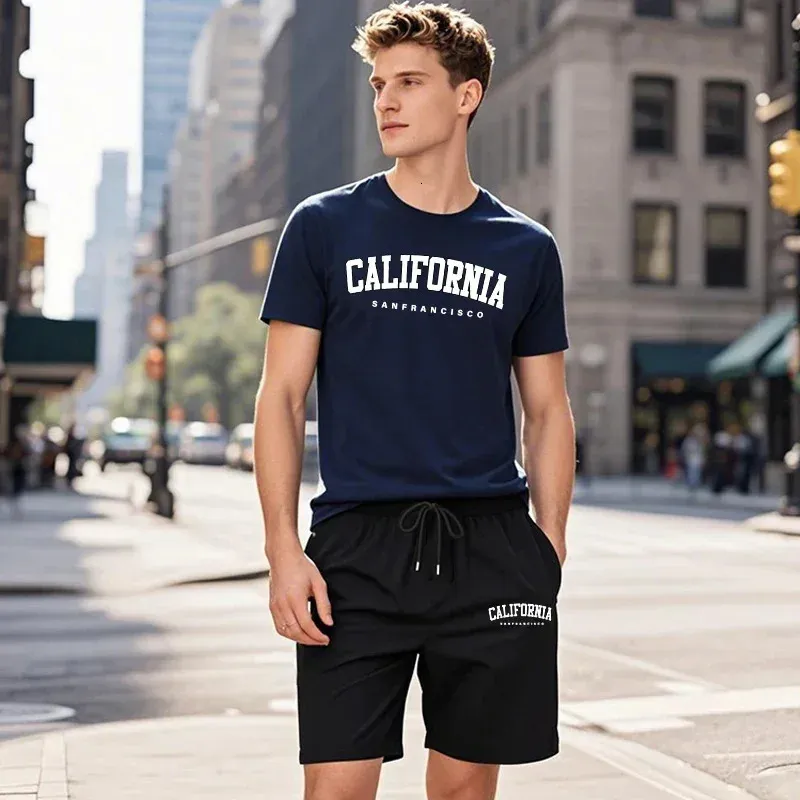 【CALIFORNIA SPORTSWEAR】TEE＆SHORTS SETUP California Fashion Mens Acrylic Sport Tracksuit Set From Lian02
