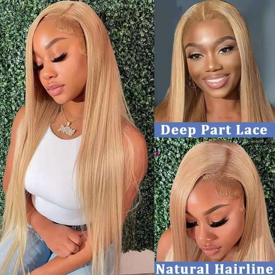 Honey Blonde Human Hair Wig Straight Lace Front Wig, Pre 