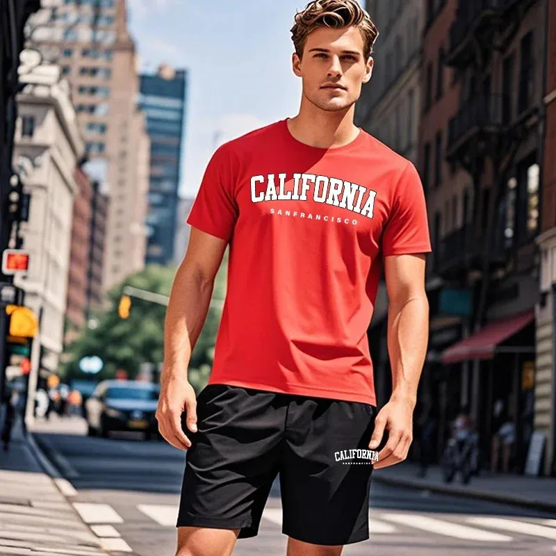 【CALIFORNIA SPORTSWEAR】TEE＆SHORTS SET UP Amazon.com: Men's California Print Tracksuit 2 Piece V Neck