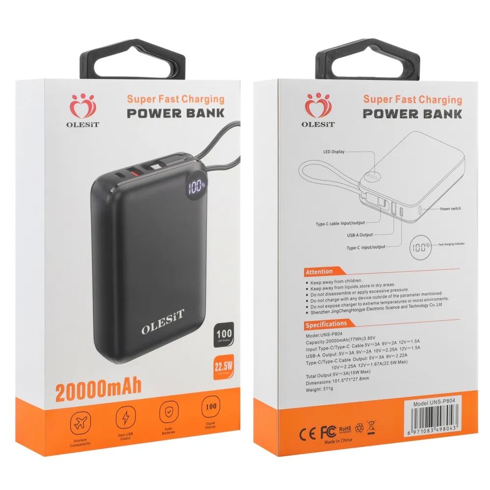 Fast Charging20000mAh Power Bank For Iphone SamSung Mobile Charger Portable  Charger External Battery LED Digital Display USB Powerbank With Lanyard  Cables From Fishbear20, $15.28 | DHgate.Com, image size:999x999
