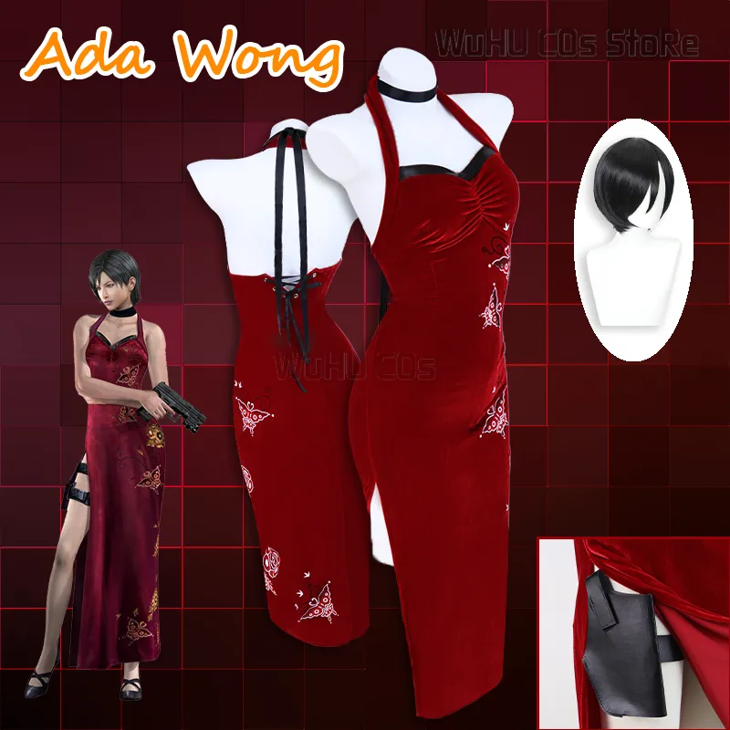 Ada Wong Cosplay Costume – Red Velvet Dress With... From Men_essentials ...