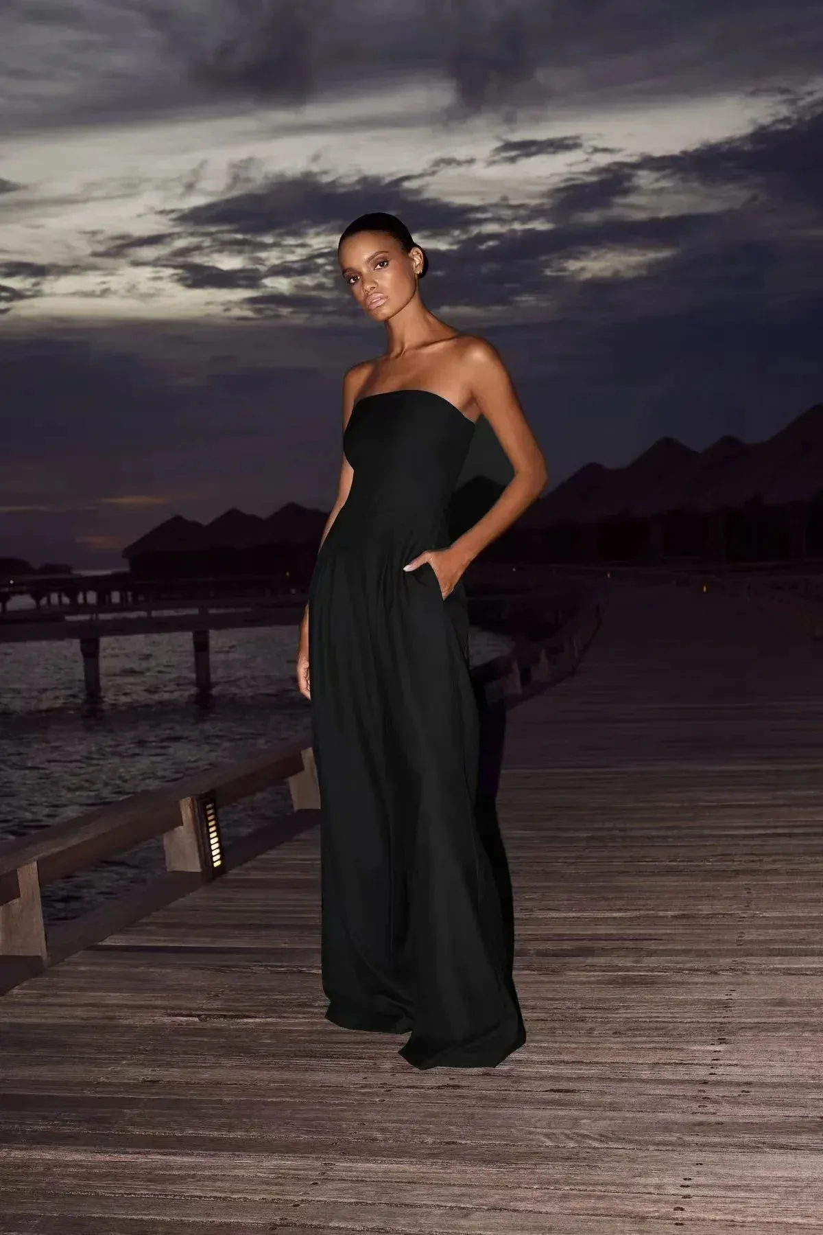 Wide Leg Jumpsuit Strapless Black Jumpsuit Casual Women's Elegant