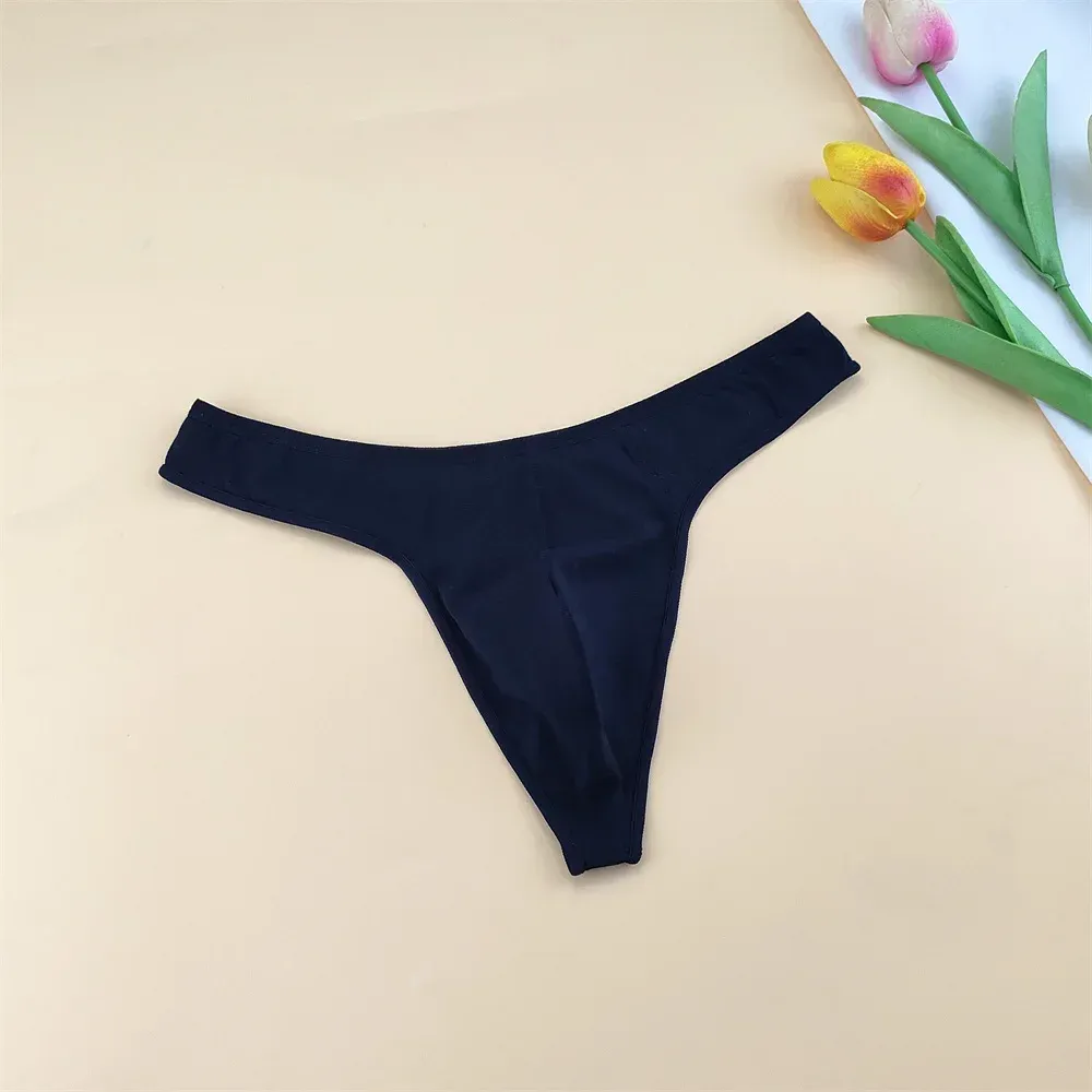 Slip Homme String Bikini Taille Basse - Élastique Bombée Pochette - Taille 70-98 Cm - Soie Glacée Noire
