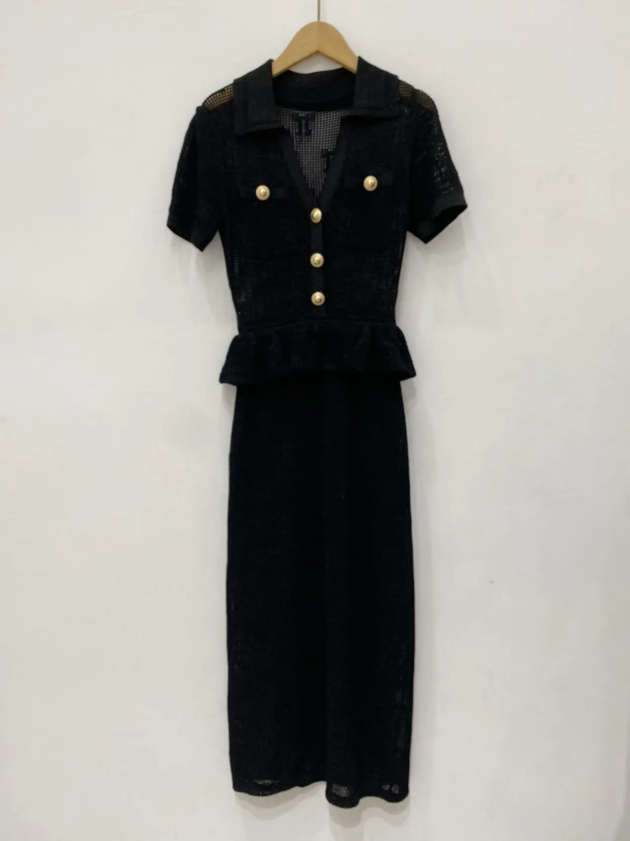 Elegant Fashion Autumn And Winter Classic Black Bow Hook Flower Lapel  Hollow Knit Dress Long Skirt From Liyue_clothes, $67.67