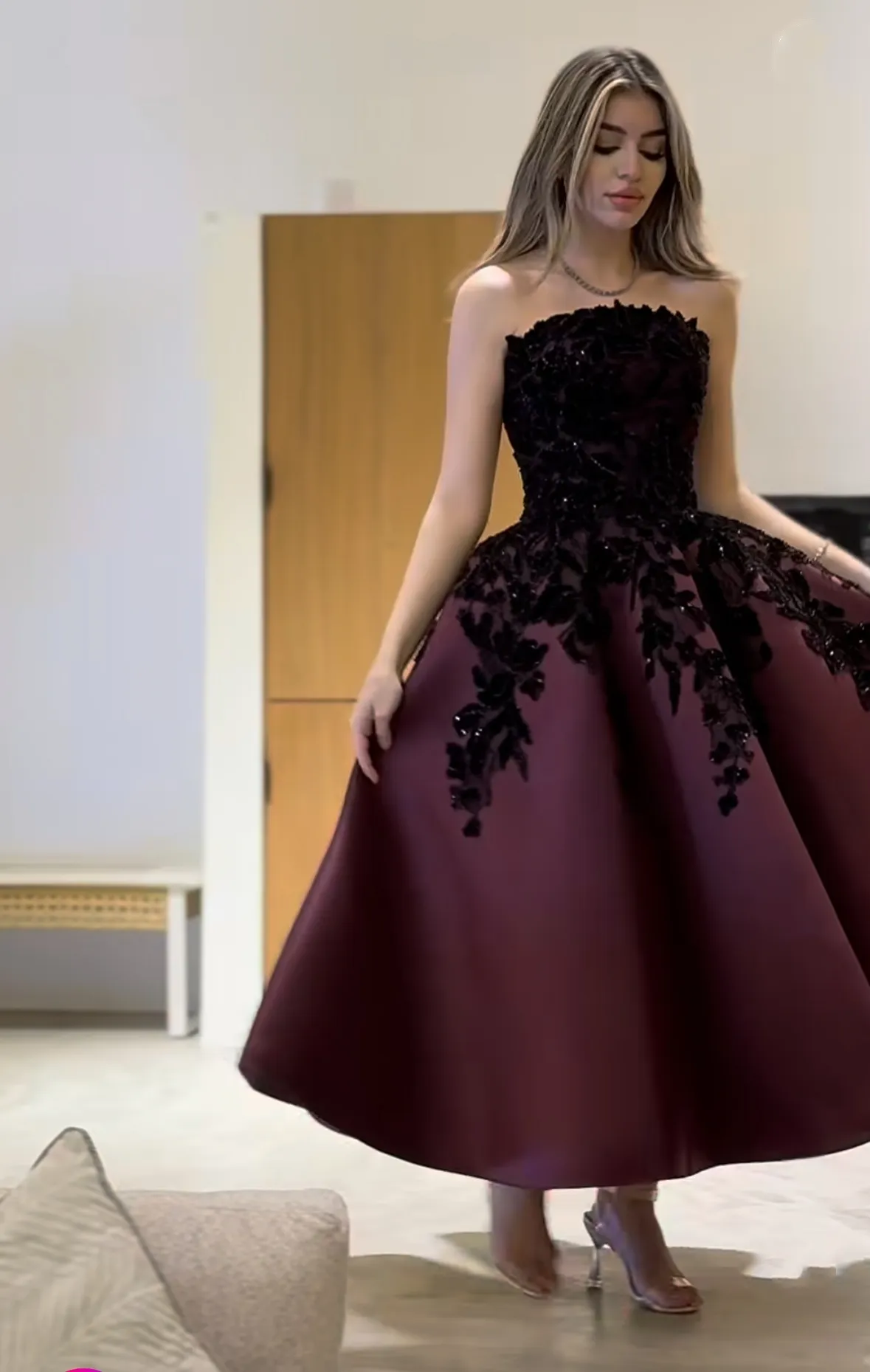 burgundy strapless prom dress Sexy Burgundy Strapless Sequins Prom Dress Slit
