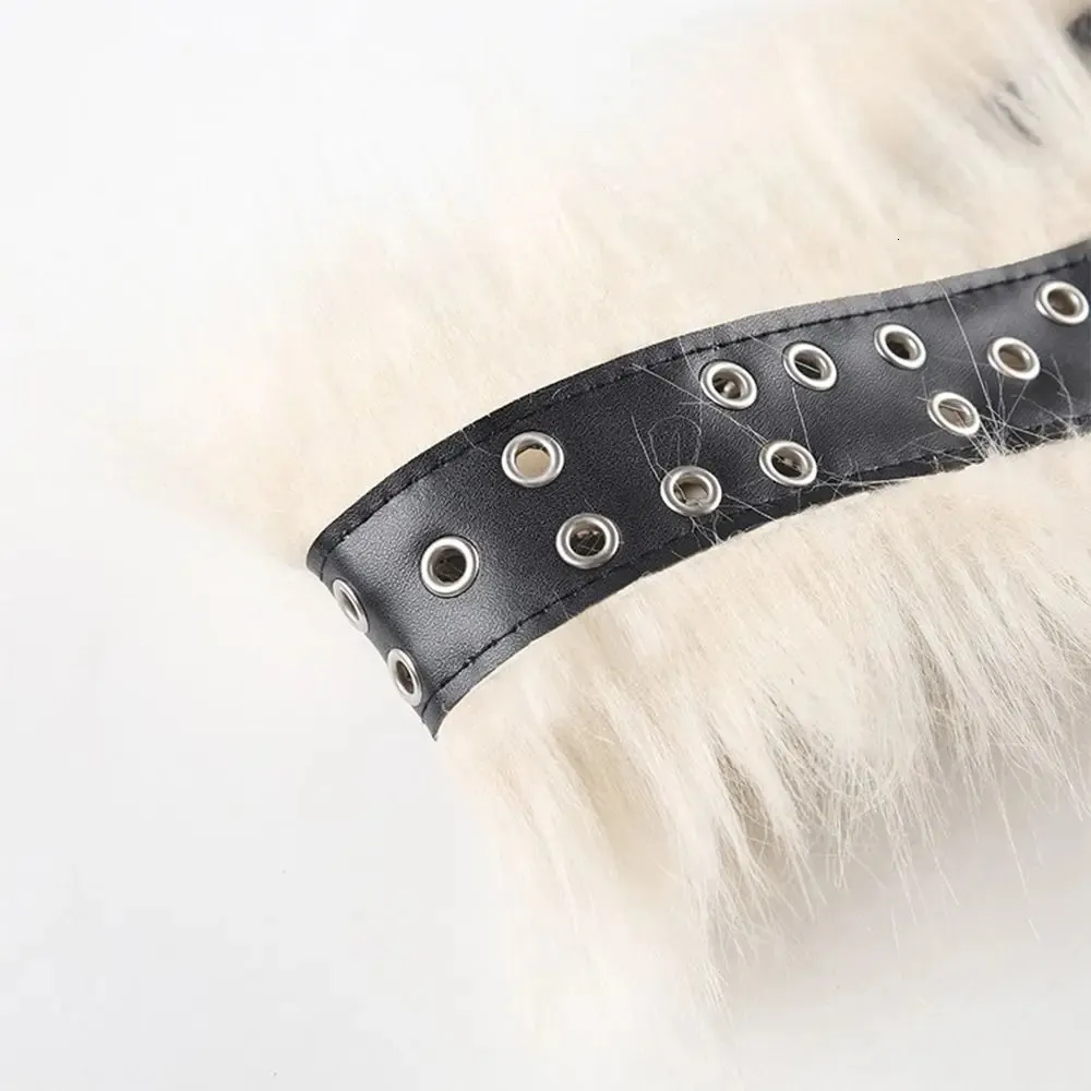 Y2K Faux Fur Studded Punk Belt Gothic Rivet Waist Belt for Dresses Pants Punk Faux Fur Belts Y2K Vintage PU Studded Furry Patchwork  main image 2