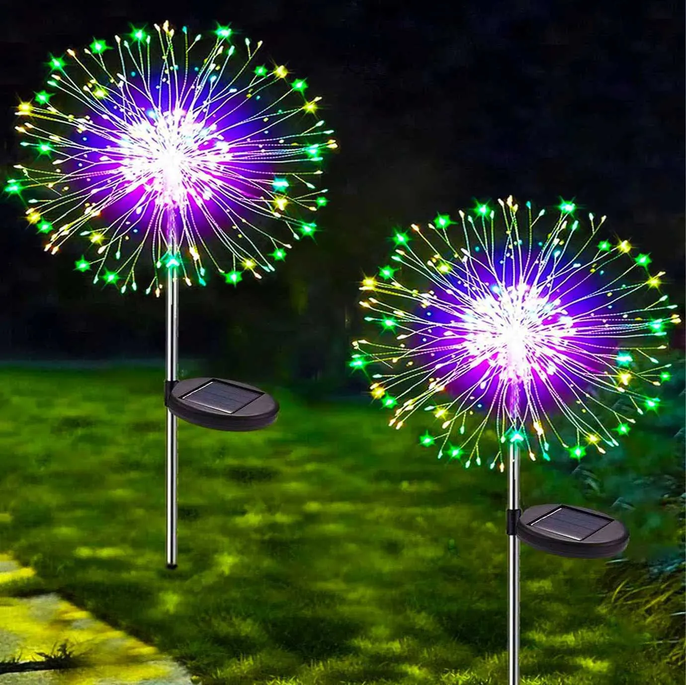 LED Solar Fireworks Lights Powered Outdoor Grass Globe Dandelion Lamp ...