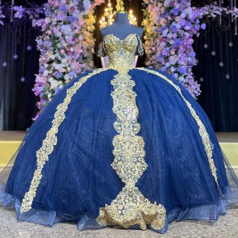 royal blue and gold lace dress Quinceanera Dresses Ball Gown Off Shoulder... From Zaomeng321, $313.45 Indianwear Bridalwear Asianwear Designerwear Pakistaniwear in Wales