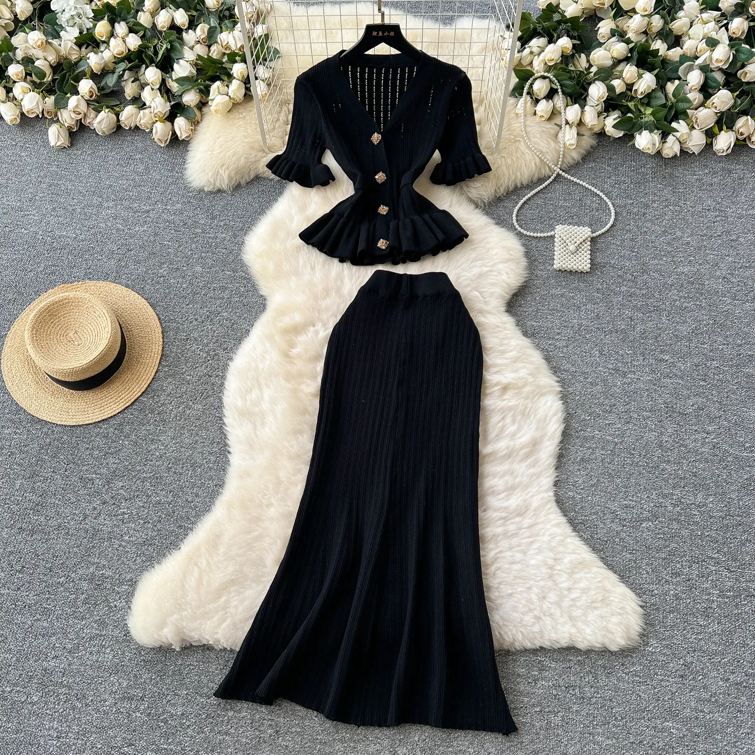 elegant two piece dress set Bellaisie  Elegant plaid tailoring  Two-piece midi dress set