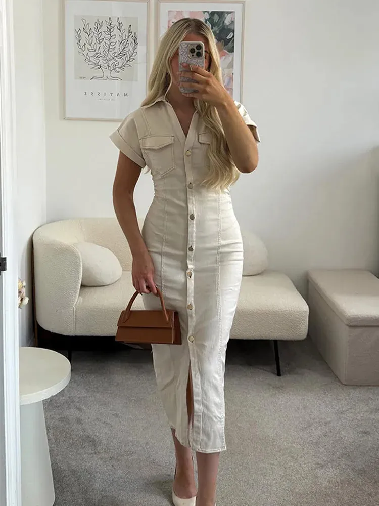 chinese dress ladies Annette Denim Maxi Dress