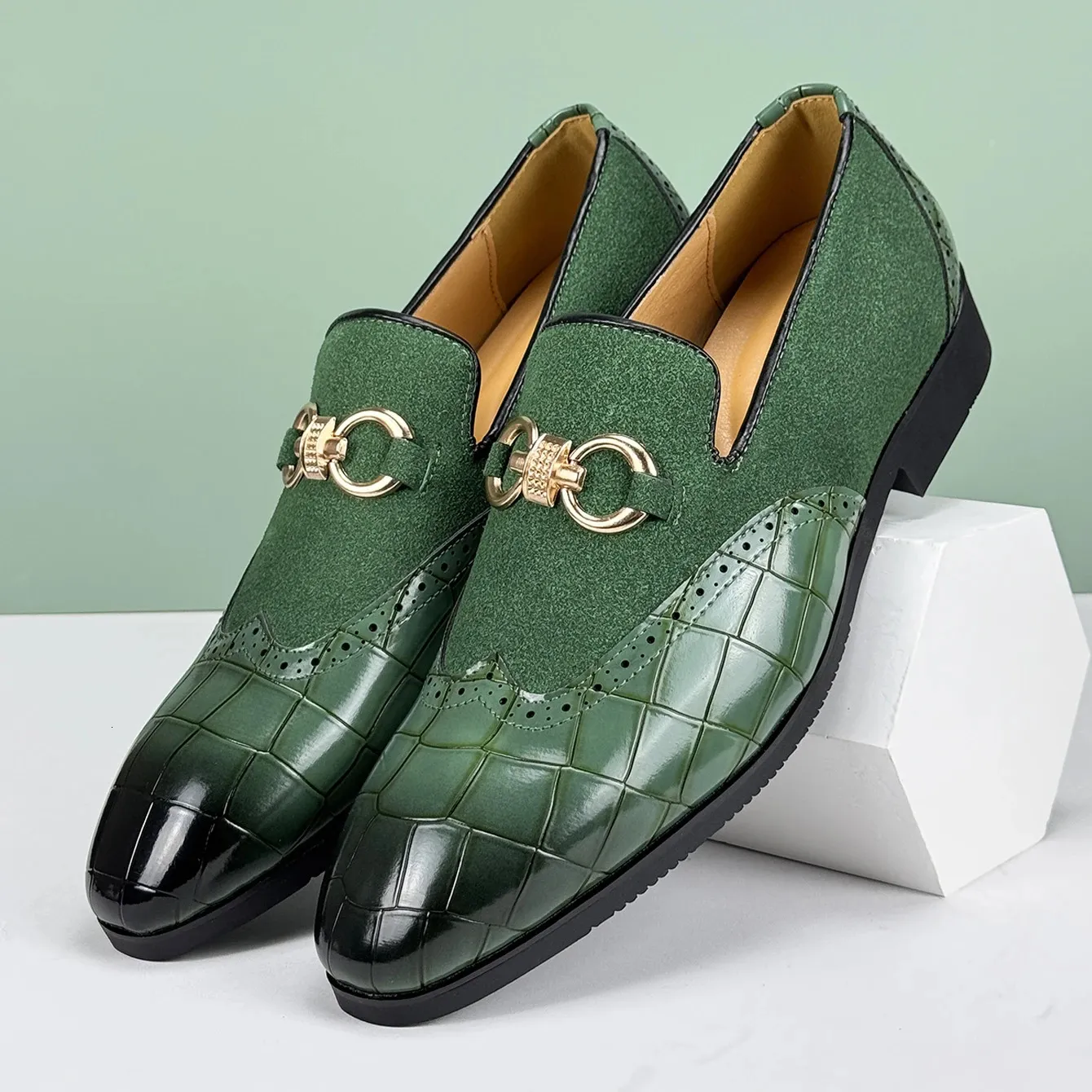 green emerald velvet dress Giovanni Shane Croco Print Leather Dress Shoes