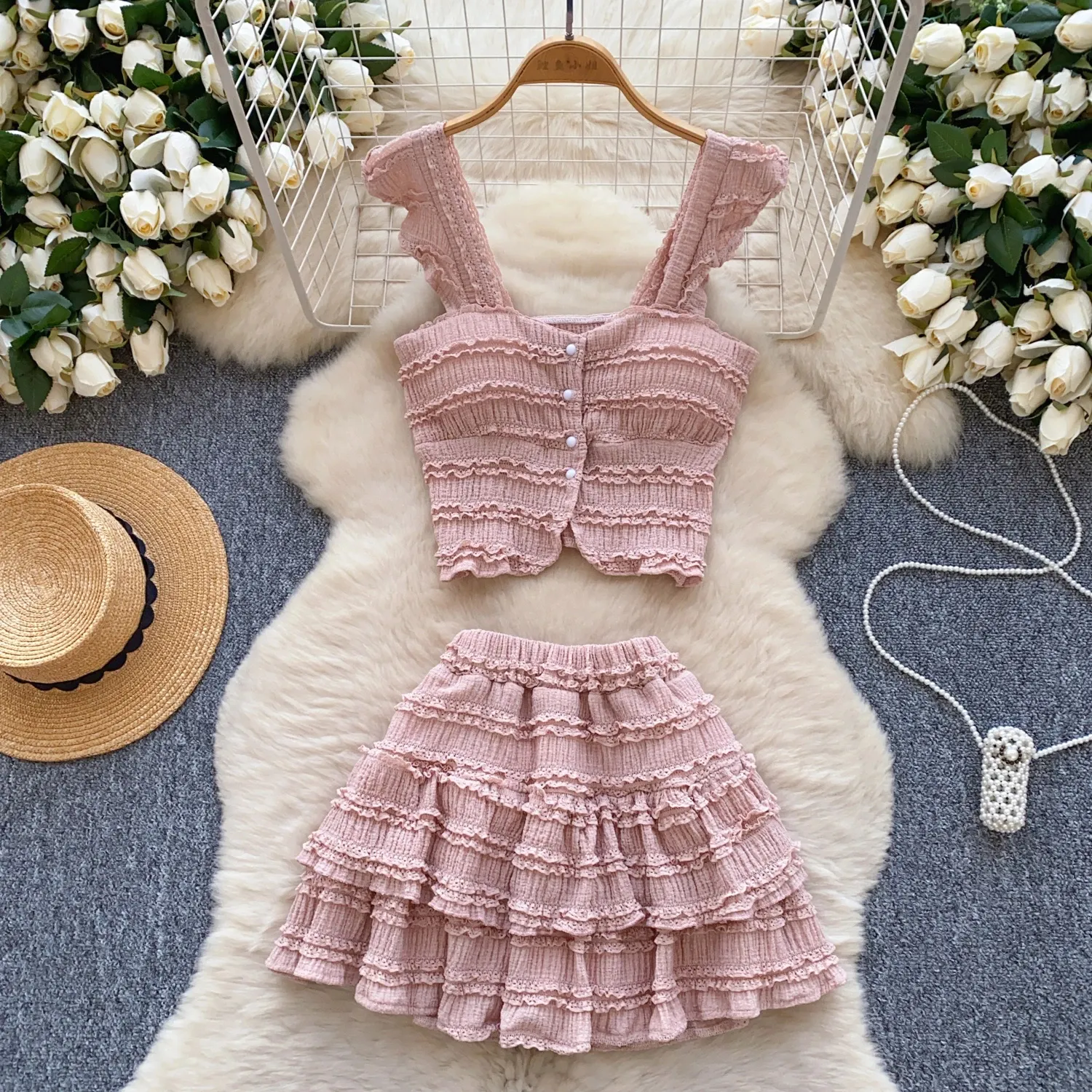 knee length dresses for ladies Black Satin Two-Piece Mini Dress Set main image 1