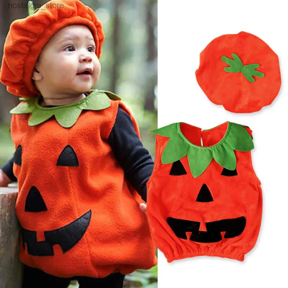 Baby Costume Kids Pumpkin Tops Romper With Hat Boys Girls Cosplay