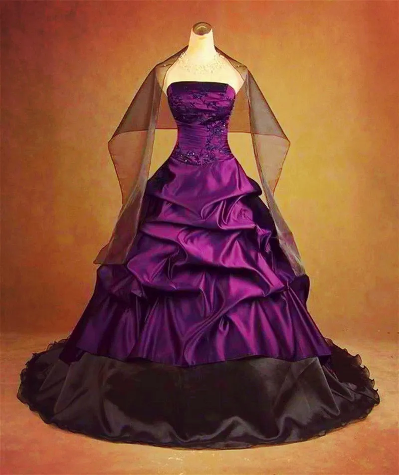 Gothic Black And Purple Satin Wedding Dress,... From Dreamweddings, $144.15  | DHgate.Com